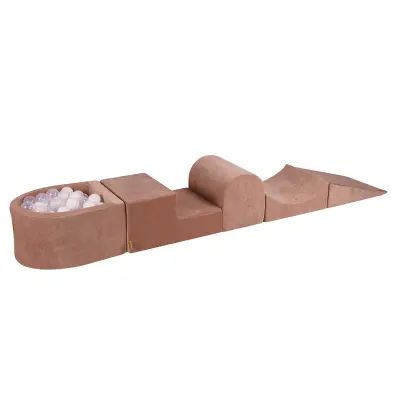 MeowBaby® Foam Playground 4-delni set za bazen s penasto žogo, 100 žog, žametno bež: prozorna/bela