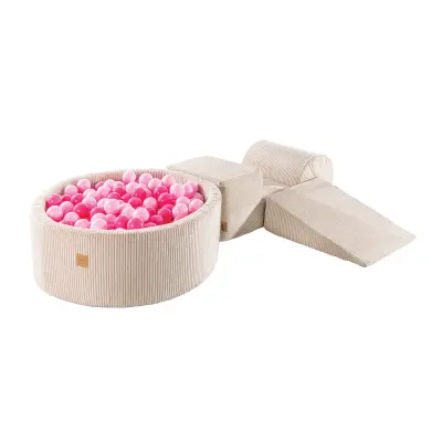 MeowBaby® Foam Playground 3-delni penasti igralni komplet z okroglim bazenom, 200 žog, estetski, Velvet, bež: pastelno roza/svetlo roza
