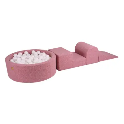 3-delni penasti igralni komplet MeowBaby® Foam Playground z bazenom z žogami, 200 žog, boucle, roza : bela