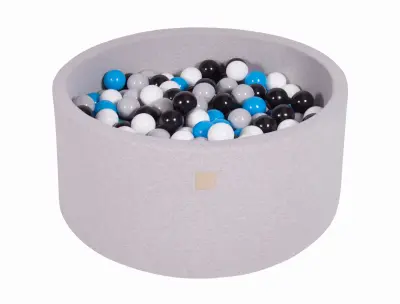 MeowBaby® Bazen z žogicami, 90x40 cm s 300 žogicami, bombaž, svetlo siva: bela/modra/črna/siva