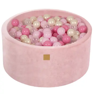 MeowBaby® Bazen z žogicami, 90x40 cm s 300 žogicami, žamet, pudrasto roza: pastelno roza/roza/prozoren/biser