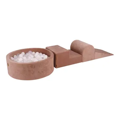 MeowBaby® Foam Playground 3-delni komplet za igranje bazena s penasto žogo, 200 žog, žametno bež: prozorna/bela