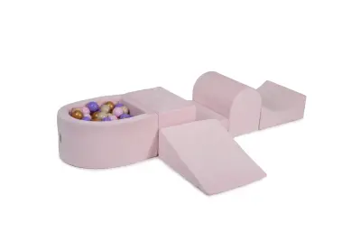 4-delni penasti igralni komplet MeowBaby® Foam Playground z majhnim bazenom z žogicami, 100 žogic, žamet, svetlo roza: bež/heather/pastelno roza/zlata