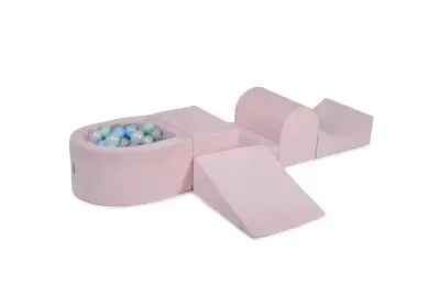 4-delni penasti igralni komplet MeowBaby® Foam Playground z majhnim bazenom žog, 100 žog, žamet, svetlo roza: mint/modra/siva/biserna/prozorna