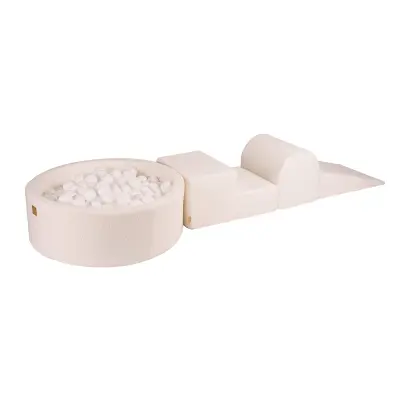 MeowBaby® Foam Playground 3-delni penasti igralni komplet z okroglim bazenom, 200 žog, boucle, bela : bela