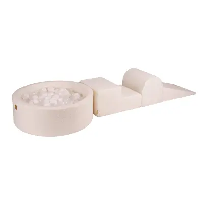 3-delni penasti igralni komplet MeowBaby® Foam Playground z okroglim bazenom, 200 žog, boucle, bela: prozorna/bela