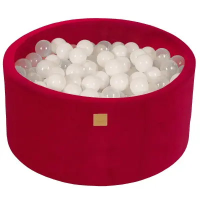 MeowBaby® Bazen z žogicami, 90x40 cm s 300 žogicami, žamet, magenta: prozorna/bela