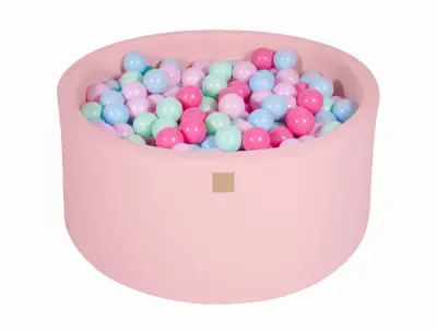 MeowBaby® Bazen z žogicami, 90x40 cm s 300 žogicami, bombaž, svetlo roza: mint/modra/svetlo roza/pastelno roza