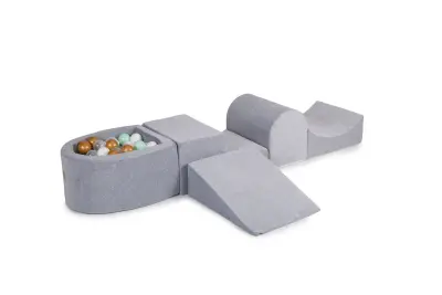 4-delni penasti igralni komplet MeowBaby® Foam Playground z majhnim bazenom z žogicami, 100 žogic, žamet, svetlo siva: zlata/prozorna/kovnica/bela