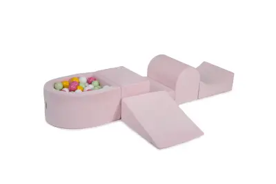 4-delni penasti igralni komplet MeowBaby® Foam Playground z majhnim bazenom žog, 100 žog, žamet, svetlo roza: svetlo zelena/svetlo roza/bela/rumena
