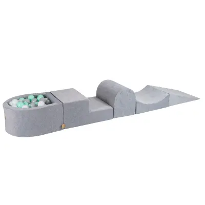MeowBaby® Foam Playground 4-delni komplet za igranje bazena s penasto žogo, 100 žog, žamet, svetlo siva: bela/siva/mint