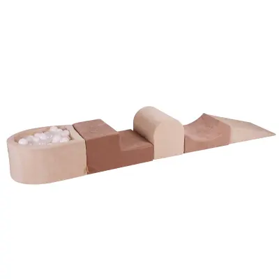 4-delni penasti igralni komplet MeowBaby® Foam Playground z bazenom z žogami, 100 žog, žamet, ekru-bež: bela/prozorna