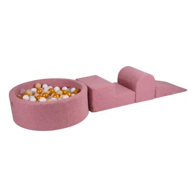 MeowBaby® Foam Playground 3-delni komplet za igranje bazena s penasto žogo, 200 žog, boucle, roza: zlata/bež/bela/prozorna