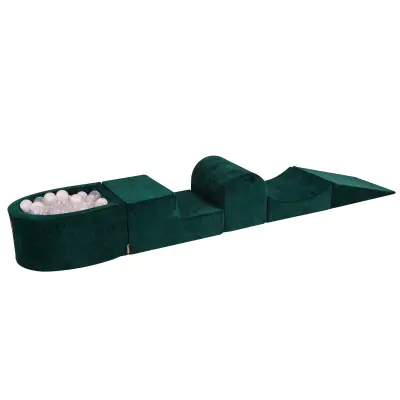MeowBaby® Foam Playground 4-delni komplet za igranje bazena s penasto žogo, 100 žog, žamet, temno zelena: bela/prozorna
