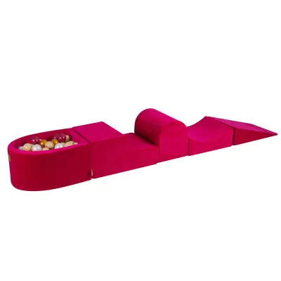 MeowBaby® Foam Playground 4-delni komplet za igranje bazena s penasto žogo, 100 žog, žamet, škrlatna: bordo biserna/zlata/bela biserna/bež