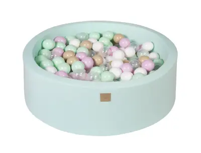 MeowBaby® Bazen z žogicami, 90x30 cm z 200 žogicami, bombaž, mint: pastelno roza/prozoren/bež/bel/mint