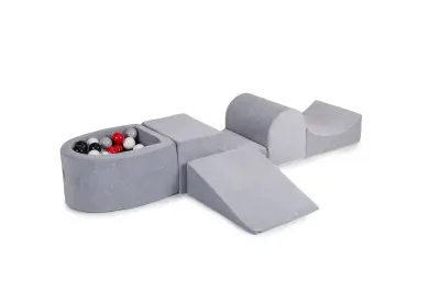 4-delni penasti igralni komplet MeowBaby® Foam Playground z majhnim bazenom z žogicami, 100 žogic, žamet, svetlo siva: bela/rdeča/črna/siva