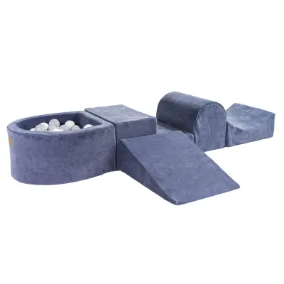 4-delni penasti igralni komplet MeowBaby® Foam Playground z majhnim bazenom za žoge, 100 žog, žamet, modro siva: bela/siva
