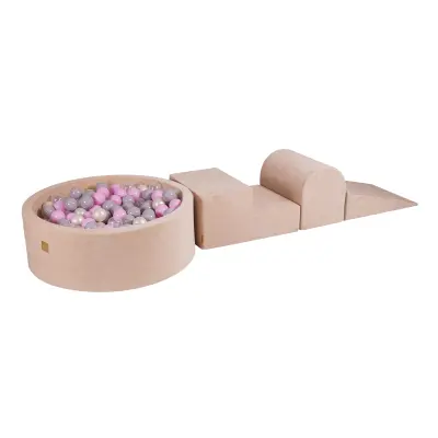 MeowBaby® Foam Playground 3-delni komplet za igranje bazena s penasto žogo, 200 žog Velvet Ecru: prozorna/pastelno roza/biserno bela/siva