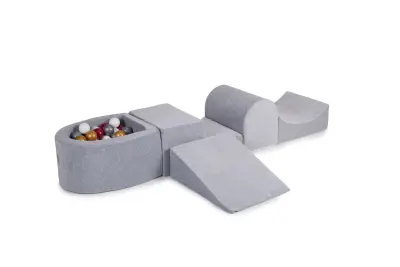 4-delni penasti igralni komplet MeowBaby® Foam Playground z majhnim bazenom žogic, 100 žogic, žamet, svetlo siva: zlata/bela/srebrna/biserno granat