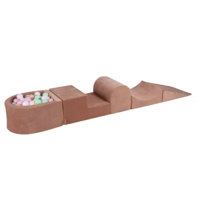 MeowBaby® Foam Playground 4-delni komplet za igranje bazena s penasto žogo, 100 žogic Velvet Beige: pastelno roza/mint/bela/bež