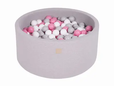 MeowBaby® Bazen z žogicami, 90x40 cm s 300 žogicami, bombaž, svetlo siva: siva/bela/svetlo roza
