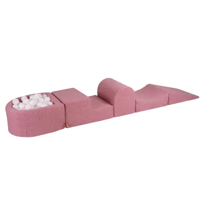 MeowBaby® Foam Playground 4-delni komplet za igranje bazena s penasto žogo, 100 žog, boucle, roza: bela