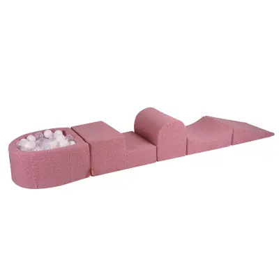 MeowBaby® Foam Playground 4-delni komplet za igranje bazena s penasto žogo, 100 žog, boucle, roza: bela/prozorna