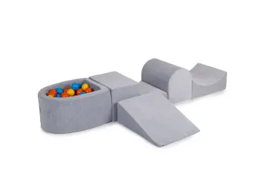 4-delni penasti igralni komplet MeowBaby® Foam Playground z majhnim bazenom z žogicami, 100 žogic, žamet, svetlo siva: oranžna/rumena/modra