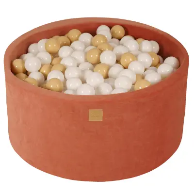 MeowBaby® Bazen z žogicami, 90x40 cm s 300 žogicami, žamet, marsala rdeča : bela/bež