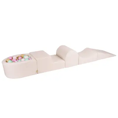 MeowBaby® Foam Playground 4-delni komplet za igranje bazena s penasto žogo, 100 žog, boucle, bela: pastelno roza/mint/bela/bež