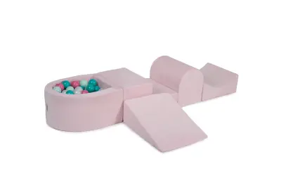 4-delni penasti igralni komplet MeowBaby® Foam Playground z majhnim bazenom žog, 100 žog, žamet, svetlo roza: mint/svetlo roza/turkizna/biserna