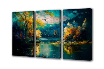Slika na platnu jezerska pokrajina jesenska narava a 180x110 cm