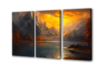 Slika na platnu gorsko morje-zahod c 180x90 cm