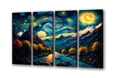 Slika na platnu impresionizem gore noč a 201x110 cm
