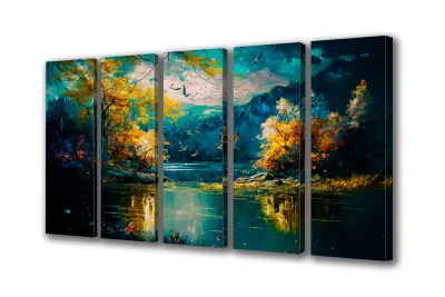 Slika na platnu jezerska pokrajina jesenska narava a 250x140 cm