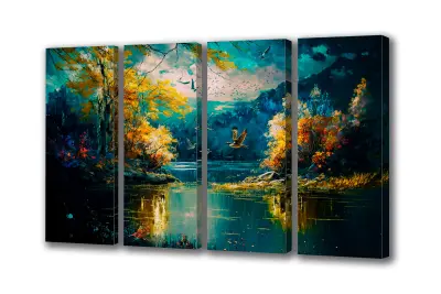 Slika na platnu jezerska pokrajina jesenska narava a 201x110 cm