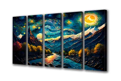 Slika na platnu impresionizem gore noč a 250x140 cm