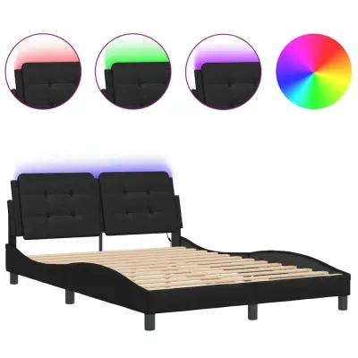 vidaXL Posteljni okvir z LED lučkami črn 120x200 cm umetno usnje
