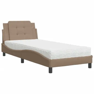 vidaXL Postelja z vzmetnico kapučino 90x200 cm umetno usnje