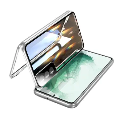 Magnetna dvostranska torbica za telefon iz kaljenega stekla Silver  Samsung S23 Plus