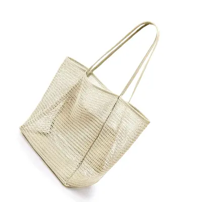Zložljiva torba za plažo, mrežasta torba za ženske Beige