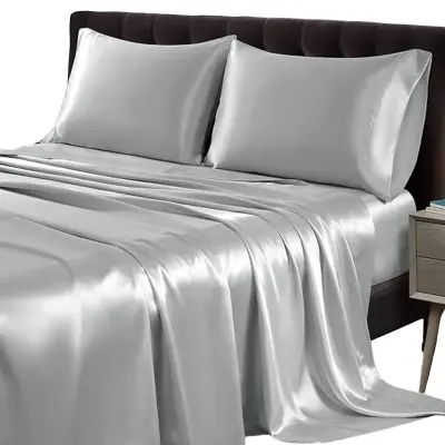Svilnata napenjalna rjuha SILKYFIT Svetlo siva 180 x 200