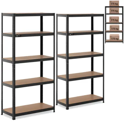 Kovinski skladiščni regal 5 polic 875 kg 90 x 40 x 180 cm sivo-moder 2 kom.