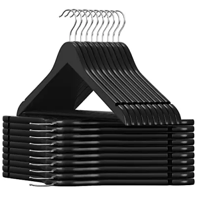 Lesene kljuke, set 20, kljuke za plašč, obešalniki za oblačila, z roko, protizdrsna palica, 360° vrtljiva kljuka, za obleke, srajce, plašče, črna in s