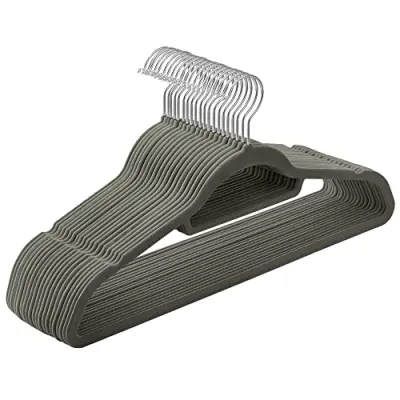 Žametni obešalniki, komplet 20 obešalnikov za plašče, nedrseči, z vrvico in 360° vrtljivim kavljem, prihranek prostora, debelina 0,6 cm, dolžina 43,5