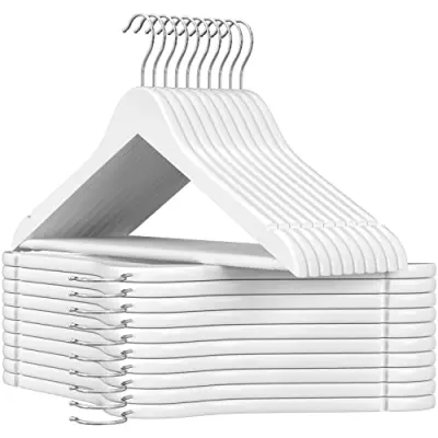 Leseni obešalniki, komplet 20 kosov, obešalniki za plašče, obešalniki za oblačila, z naramnicami, protizdrsni kavelj za sladkarije, vrtljivi kavelj za