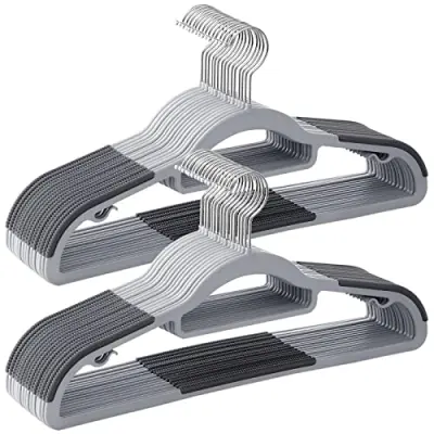 Set 30 obešalnikov za oblačila, nedrseči plastični obešalniki, obešalniki za plašče, debelina 0,5 cm, dolžina 42 cm, 360° srebrna kljuka, svetlo siva