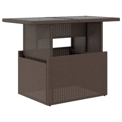 vidaXL Vrtna miza s stekleno ploščo rjava 100x55x73 cm poli ratan