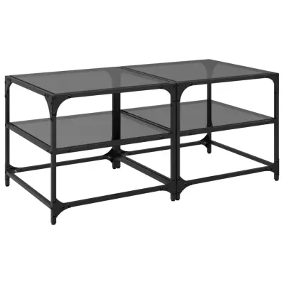 vidaXL Klubske mizice s črno stekleno površino 2 kos 50x50x45 cm jeklo
